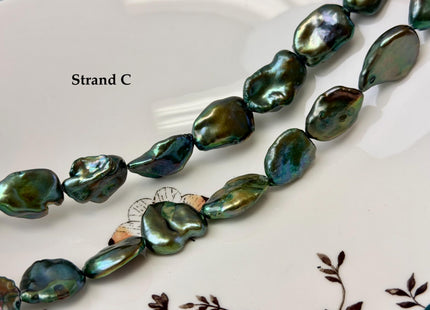 15-18 mm AAA Forest Green Color Jumbo Keshi Freshwater Pearls Very Rare High Luster With Gold Sheen Pearls #P3377
