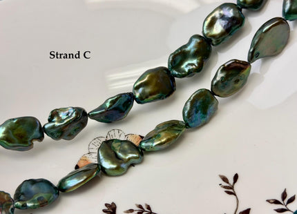 15-18 mm AAA Forest Green Color Jumbo Keshi Freshwater Pearls Very Rare High Luster With Gold Sheen Pearls #P3377