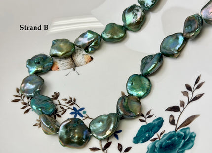 15-18 mm AAA Forest Green Color Jumbo Keshi Freshwater Pearls Very Rare High Luster With Gold Sheen Pearls #P3377