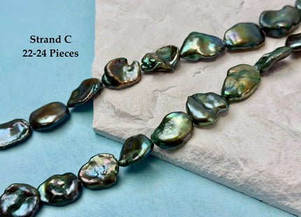 15-18 mm AAA Forest Green Color Jumbo Keshi Freshwater Pearls Very Rare High Luster With Gold Sheen Pearls #P3377