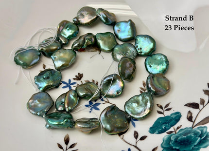 15-18 mm AAA Forest Green Color Jumbo Keshi Freshwater Pearls Very Rare High Luster With Gold Sheen Pearls #P3377