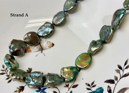 15-18 mm AAA Forest Green Color Jumbo Keshi Freshwater Pearls Very Rare High Luster With Gold Sheen Pearls #P3377