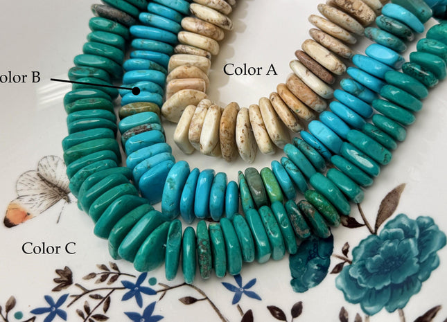 11.5-16 mm Graduated Flat Irregular Square Heishi Shape Turquoise Jasper Gemstone Beads 16Inches Strand #4810