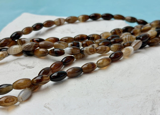 6x12 mm Barrel Shape Smooth Black Brown White Mixed Agate 15 Inches Strand 32 Beads #4828
