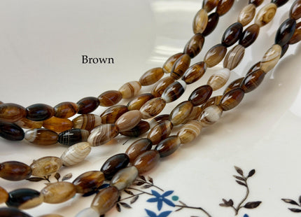6x12 mm Barrel Shape Smooth Black Brown White Mixed Agate 15 Inches Strand 32 Beads #4828