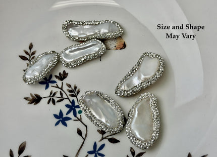 One Piece 13-18x23-33mm Natural White Biwa Stick Pearl with Pave Clear Rhinestone/Cubic Zirconia Pearl Pendant #P3454