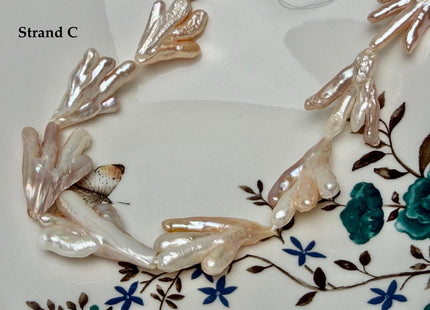 AAA Rare Chicken Feet Shape Freshwater Pearl Beads Natural Mauve Pink and Peach Color High Luster Limited Biwa Pearls 11 Pieces #P3381