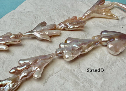 AAA Rare Chicken Feet Shape Freshwater Pearl Beads Natural Mauve Pink and Peach Color High Luster Limited Biwa Pearls 11 Pieces #P3381