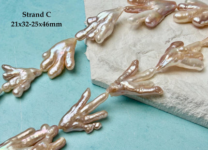 AAA Rare Chicken Feet Shape Freshwater Pearl Beads Natural Mauve Pink and Peach Color High Luster Limited Biwa Pearls 11 Pieces #P3381