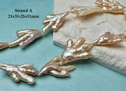 AAA Rare Chicken Feet Shape Freshwater Pearl Beads Natural Mauve Pink and Peach Color High Luster Limited Biwa Pearls 11 Pieces #P3381