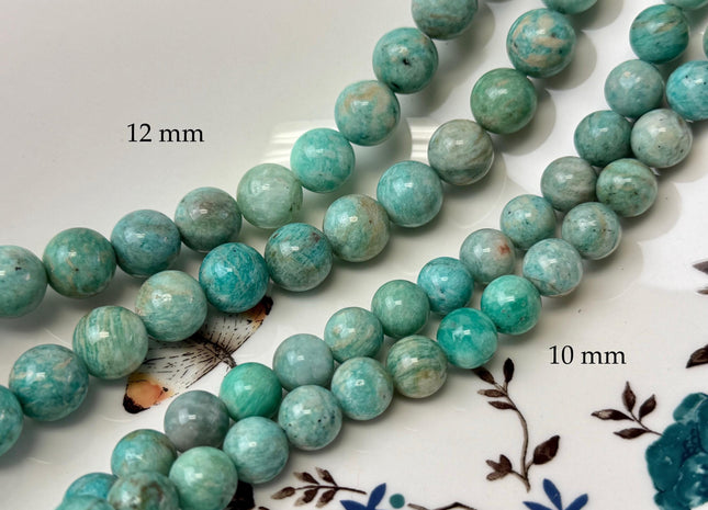 6mm 8mm 10mm 12mm Smooth Round Amazonite Large Hole Gemstone Loose Beads Hole Size 2.0mm 14.5 Inches Strand #4798