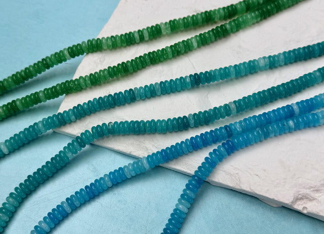 2x6 mm Smooth Rondelle Pink Green Teal Blue Purple Yellow Jade Gemstone Beads 15 Inches Strand #4799
