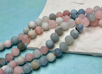 8mm 10mm Rose Quartz Aquamarine Matte Round Morganite Gemstone Loose Beads 14.5 Inches Strand #4800