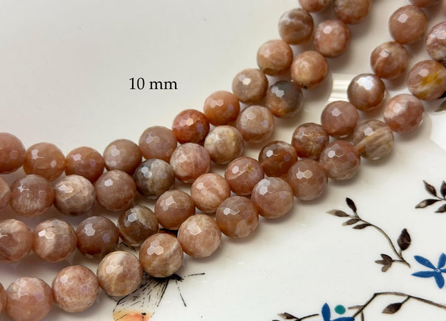 4mm 6mm 8mm 10mm 12mm Natural Color Peach MoonStone High Quality Faceted Round Gemstone Beads 15 Inches Strand #3005