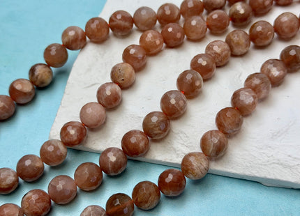 4mm 6mm 8mm 10mm 12mm Natural Color Peach MoonStone High Quality Faceted Round Gemstone Beads 15 Inches Strand #3005