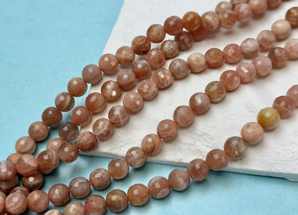 4mm 6mm 8mm 10mm 12mm Natural Color Peach MoonStone High Quality Faceted Round Gemstone Beads 15 Inches Strand #3005