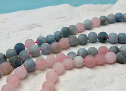 8.5 mm 10 mm Rose Quartz Aquamarine Matte Round Gemstone Loose Beads Hole Size 2.0mm 15 Inches Strand #4801