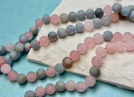 8.5 mm 10 mm Rose Quartz Aquamarine Matte Round Gemstone Loose Beads Hole Size 2.0mm 15 Inches Strand #4801