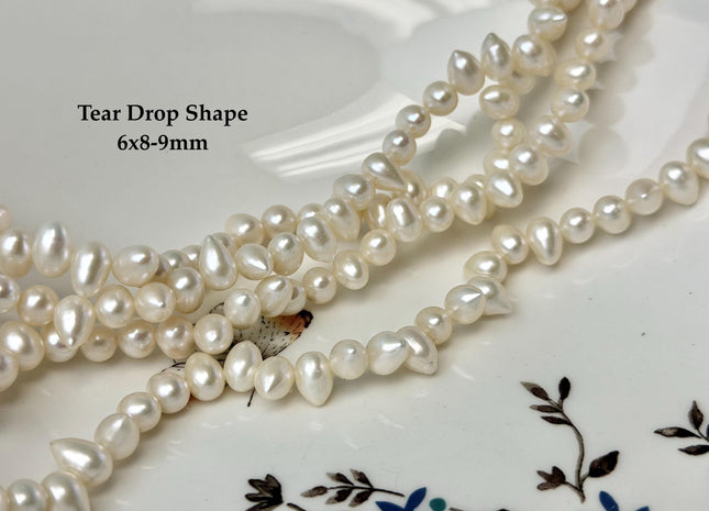 6x8 mm AAA Natural White Top Drilled Oval or Tear Drop Rice Shape Freshwater Pearls Dancing Pearl Beads #P3388