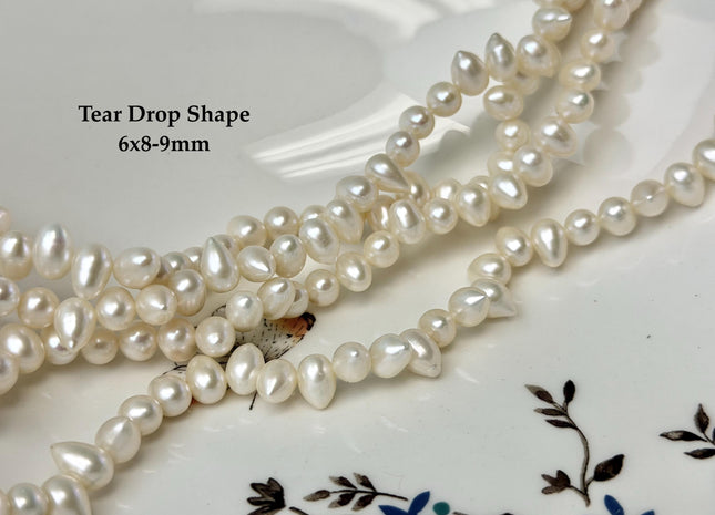6x8 mm AAA Natural White Top Drilled Oval or Tear Drop Rice Shape Freshwater Pearls Dancing Pearl Beads #P3388