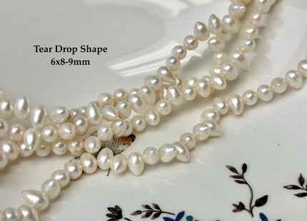 6x8 mm AAA Natural White Top Drilled Oval or Tear Drop Rice Shape Freshwater Pearls Dancing Pearl Beads #P3388