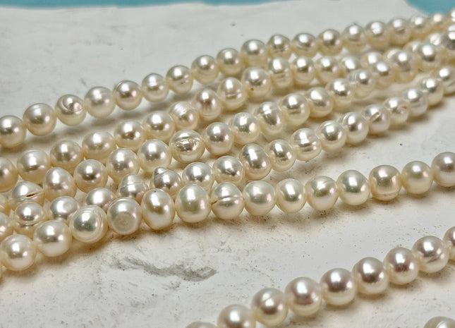 6-7 mm Natural White Potato Shape Freshwater Pearls 15.5 Inch Strand 64 Beads #P3459