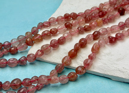 7-8x7-10 mm Pink Strawberry Quartz Pebble Nugget Gemstones 15.5 Inches Strand 47 Beads #4826