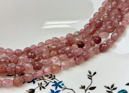 7-8x7-10 mm Pink Strawberry Quartz Pebble Nugget Gemstones 15.5 Inches Strand 47 Beads #4826