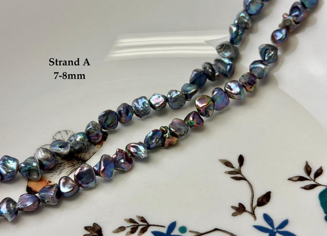 7-15 mm Blue Peacock Keshi Freshwater Pearl Beads Center Drilled Keshi Beads #P3392