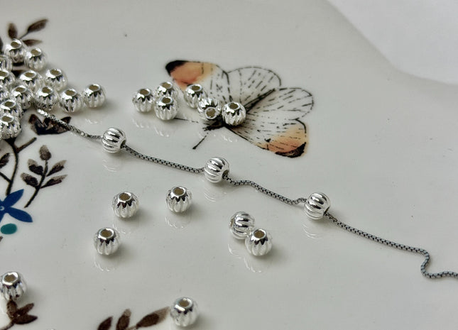 5 Pieces 3mm 4mm 5mm 925 Sterling Silver Tibetan Style Silver Spacer Ball Large Hole Shiny Beads #10386