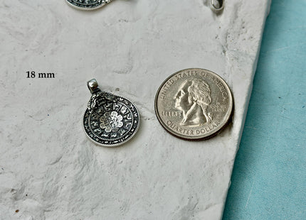 18mm 24mm Etched Oxidized Sterling Silver Chinese Zodiac Calendar Coin Charm Pendant For Necklaces Antique Charms for Jewelry #10387
