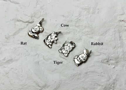 12-13x18-20mm Etched Sterling Silver Chinese Zodiac Animals Flat Charm Pendant For Necklaces Antique Charms for Jewelry #10389