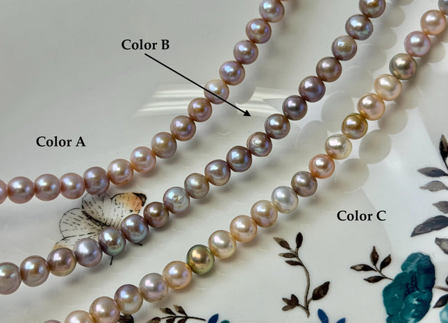 7 mm AA Natural Mauve Pink Seaweed Potato Freshwater Pearls High Luster 57 Beads #P3393