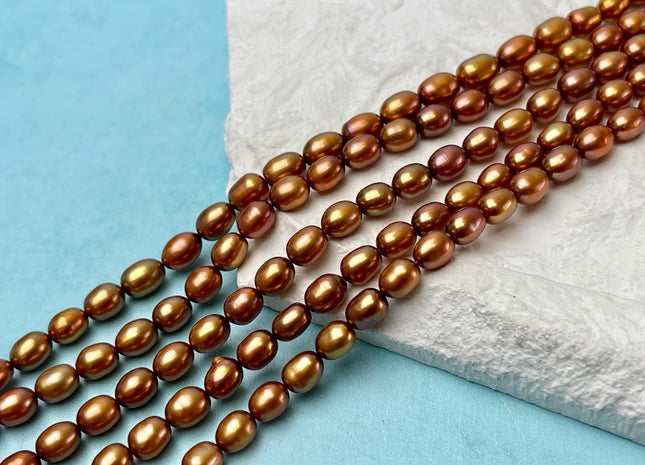 5x7 mm AAA Copper Brown Green Taupe Color Freshwater Rice/Oval Pearls High Luster Pearl Beads #P3384