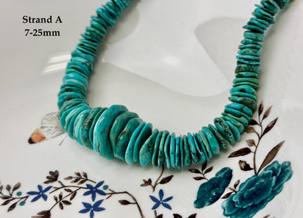 One-Of-A-Kind 7-28mm Natural Turquoise Graduated Rondelle Disc Shape Natural Color Turquoise Gemstones 15.5 Inches Strand #4820