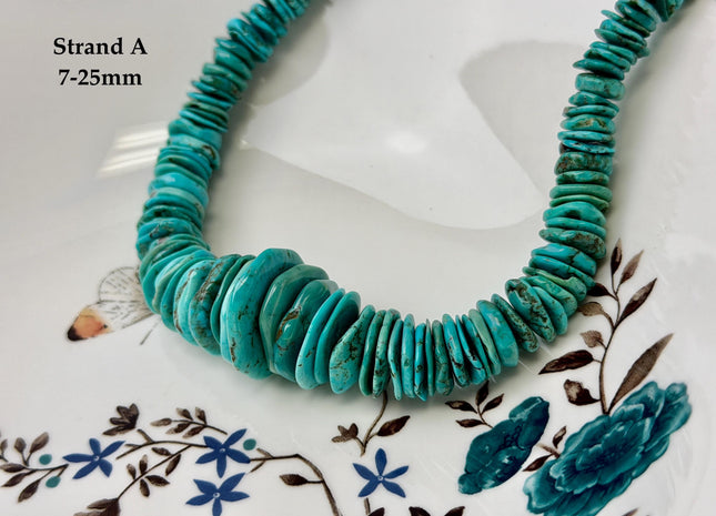 One-Of-A-Kind 7-28mm Natural Turquoise Graduated Rondelle Disc Shape Natural Color Turquoise Gemstones 15.5 Inches Strand #4820