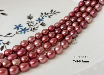 6.5-7.5x8-10 mm Burgundy Red Color Rice/Oval Freshwater Pearl Beads Freshwater Pearls #P3383