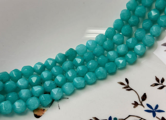 8 mm Faceted Star Cut Blue Green Color Quartz Gemstone Beads 15 Inches Strand 46 Beads #4805