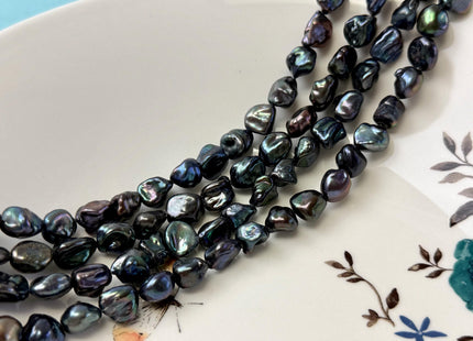 8-10 mm Dark Peacock Color Keshi Nugget Freshwater Pearl Center Drilled 15.5 Inches Strand 40 Pieces #P3305