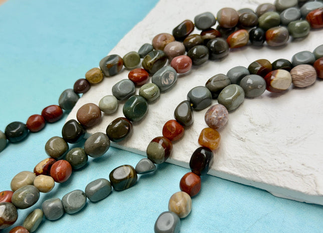 7-8x7-10 mm Gray Brown Green Picasso Jasper Pebble Nugget Gemstones 15.5 Inches Strand 42 Beads #4827