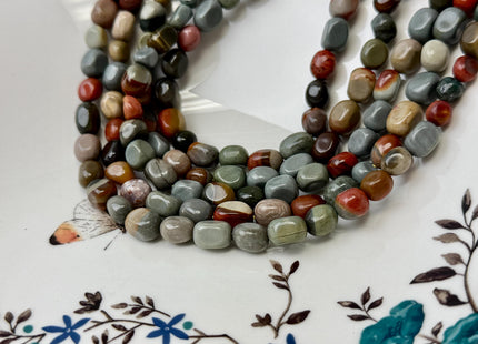 7-8x7-10 mm Gray Brown Green Picasso Jasper Pebble Nugget Gemstones 15.5 Inches Strand 42 Beads #4827