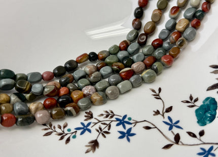 7-8x7-10 mm Gray Brown Green Picasso Jasper Pebble Nugget Gemstones 15.5 Inches Strand 42 Beads #4827