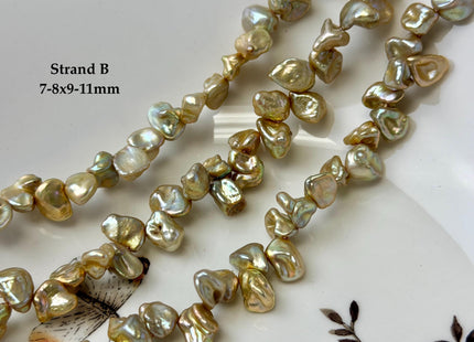 7-9x9-12 mm AA Champagne Color Freshwater Keshi Pearl Beads High Luster Keshi Top Drilled Pearls #P3394