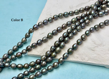 5.5-6x7 mm AA Green Gray Peacock Color Rice Freshwater Pearls High Luster Rice Pearls 55 Beads #P3396