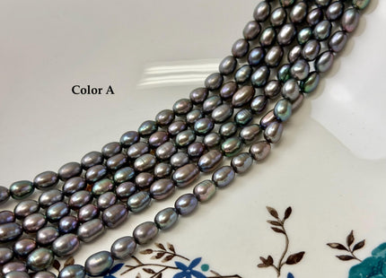 5.5-6x7 mm AA Green Gray Peacock Color Rice Freshwater Pearls High Luster Rice Pearls 55 Beads #P3396