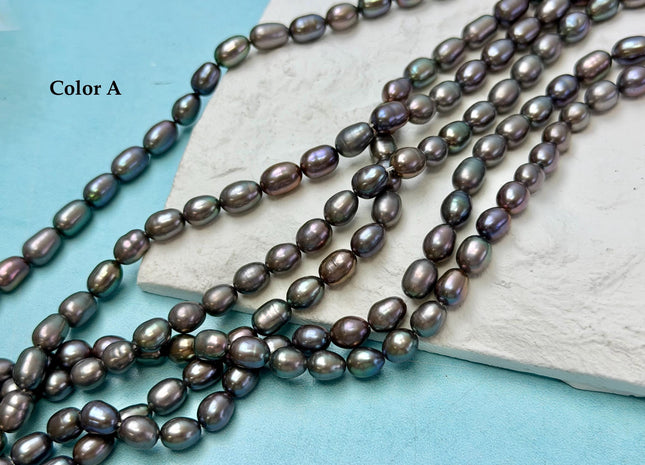 5.5-6x7 mm AA Green Gray Peacock Color Rice Freshwater Pearls High Luster Rice Pearls 55 Beads #P3396