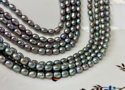5.5-6x7 mm AA Green Gray Peacock Color Rice Freshwater Pearls High Luster Rice Pearls 55 Beads #P3396