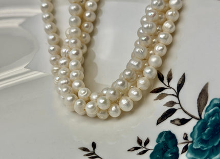 6-6.5 mm Half Strand White Potato Freshwater Pearls 1.5mm 1.8mm 2.1mm Hole Large Hole White Pearl 31 Beads #P3462