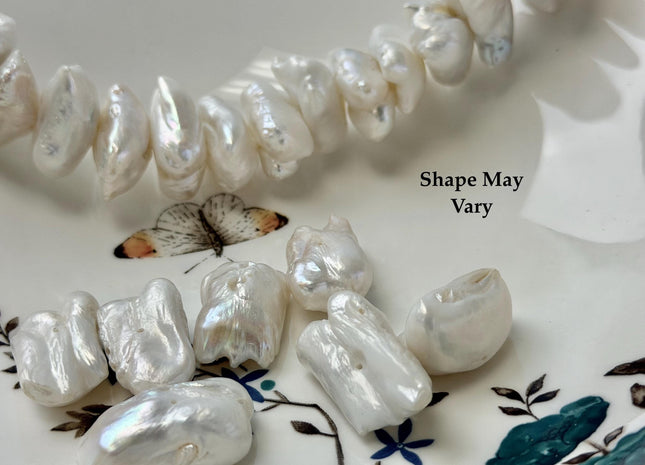 13-15x22-26 mm Natural White Biwa Freshwater Pearl Center Drilled Rare Thick High Luster Biwa Pearl Beads #P3398