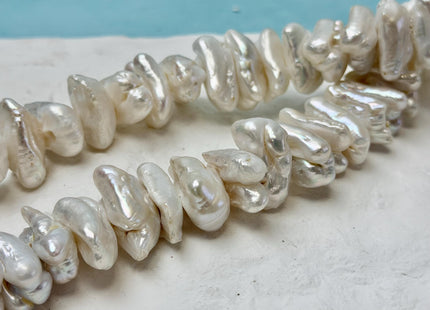 13-15x22-26 mm Natural White Biwa Freshwater Pearl Center Drilled Rare Thick High Luster Biwa Pearl Beads #P3398